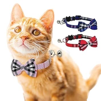 Pet Guard Cat Collar, Breakaway with Cute Bow Tie and Bell for Kitty and Some Puppies, Adjustable from 7.8-10.5 Inch(Red+Blue)
