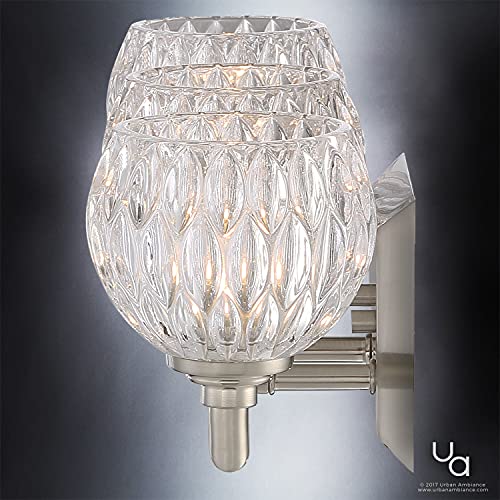 Urban Ambiance Luxury Crystal Bathroom Vanity Light, Medium Size: 6.25" H X 20" W, With Classic Style Elements, Brushed Nickel Finish And Marquis Cut Glass Shades, Uql2621 #TOP4