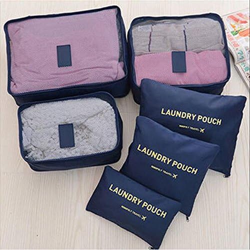 Crazywig 6 pcs Set Travel Organizers and Pouches Storage Bags Travel Packing Cubes (Navy)
