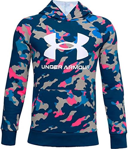 Under Armour Boys' Rival Fleece Printed Hoodie , Graphite Blue (581)/Onyx White , Youth X-Small