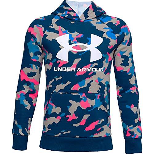 Under Armour Boys' Rival Fleece Printed Hoodie , Graphite Blue (581)/Onyx White , Youth X-Small #TOP1