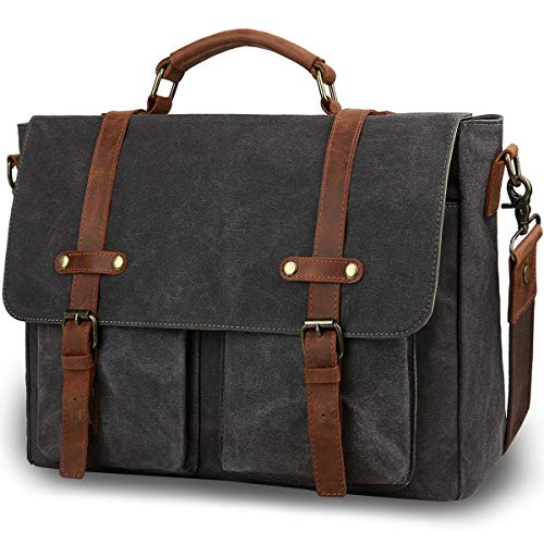 Vintage Messenger Bag for Men 15.6 inch (Black)