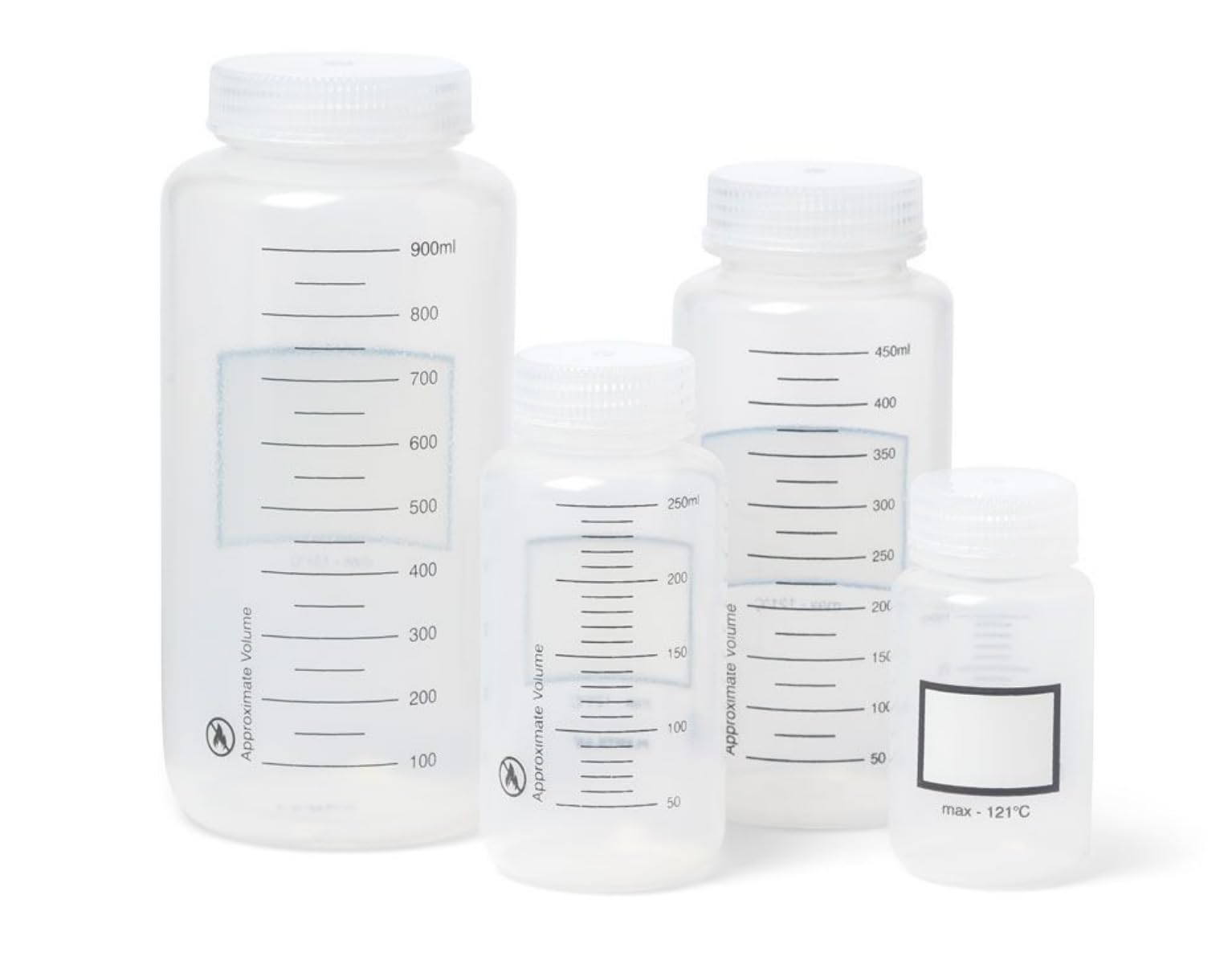 United Scientific® Unistore™ - Recipientes para muestras con tapas - Botella de reactivo graduada de boca ancha de polipropileno - Botellas de plástico multiusos de 500 ml con tapas, paquete de 12