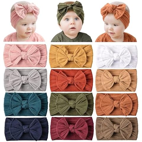 Prohouse 12 Pack Baby Nylon Headbands Hairbands Hair Bow Elastics Handmade Hair Accessories for Baby Girls Newborn Infant Toddlers Kids(Terracotta) Cover