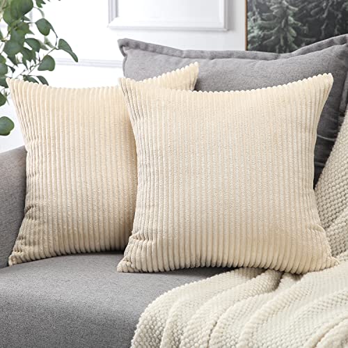 Soleebee 2er Set Kordsamt Kissenbezüge, Weiche Kord Plüsch Dekorativ Kissenbezug Sofa Zierkissenbezüge Dekokissen Kissenhülle Set für Couch Schlafzimmer Zuhause Auto Dekor (45x45cm, Beige)