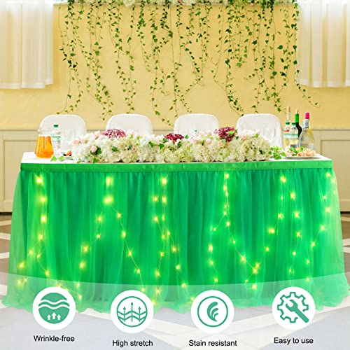 Green Tulle Table Skirt With Led Lights Tutu Cloth Cover For Christmas Party Round And Rectangle Table Decoration For Baby Shower Gender Reveal Birthday Wedding(L6(Ft),H30In) #TOP1