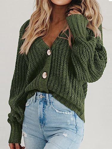 Image of PRETTYGARDEN Women's Chunky Knit Open Front Sweater Long Sleeve Button Loose Short Cardigan Outerwear Coats