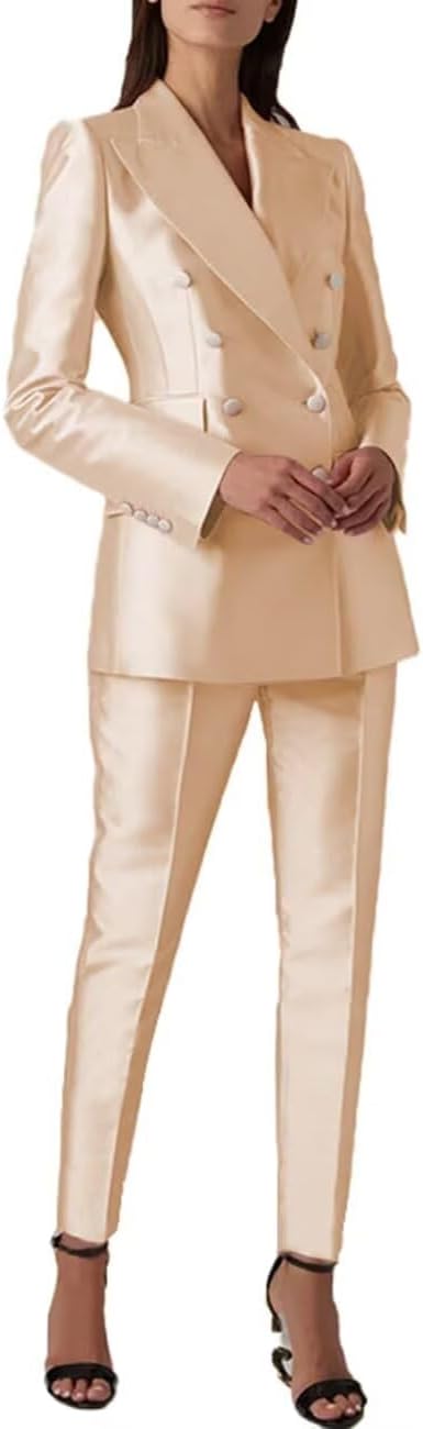 Satin Suit Women Two Piece Outfits Blazer Jacket and Pants Business Fashion Suit Sets (Blazer+Pants)