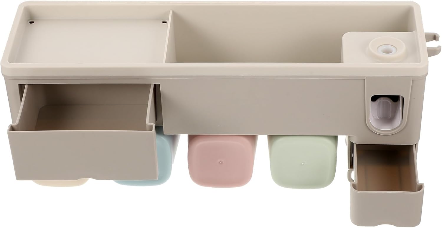 Wall-mounted Toothbrush Rack Bathroom Organizer with Automatic Toothpaste Dispenser Multifunctional Storage Shelf for Toothbrushes and Razor Space-saving Bathroom Accessory for