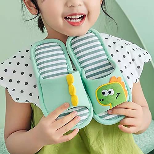 Cartoon Dinosaur Pattern House Slippers For Toddler Open Toe Cotton Linen Comfort Slip On Indoor Home Slippers For Girls And Boys 5 Slippers (C, 3.5-4 Years) #TOP2