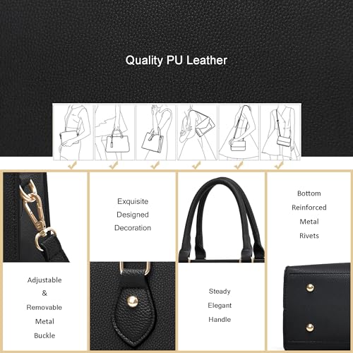 Image of CHICAROUSAL Crossbody Purses and Handbags for Women PU Leather Tote Top Handle Satchel Shoulder Bags (Liz Grey - Black)