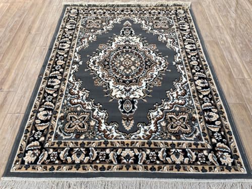 Image of TTC THREAD & TEXTURE CARPET Traditional Comfort: Power-Loomed Carpets for Living Room- Every Space Area Rug Color Grey Size 5x7 Feet (150x195cm)