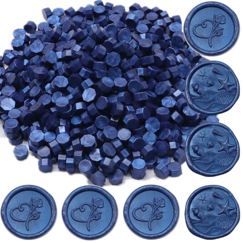 Sea Blue Wax Seal Beads, 400Pcs Sealing Wax Beads, Octagon Wax Sealing Beads, Navy Blue Sealing Wax Beads Set for Wax Seal Stamp, Gift Wrapping, Letter Sealing (Sea Blue)