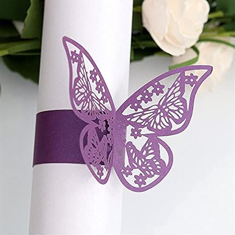 Lavandi 100pcs 3D Butterfly Paper Napkin Rings Weddings Party Serviette Table Decoration Restaurant (Purple) Cover