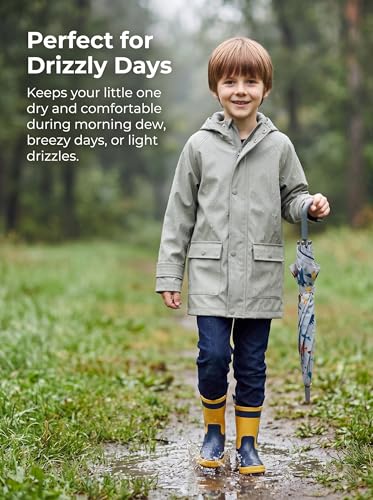 Image of SOLOCOTE Kids Rain Jacket Hooded Lined Rubber RainCoats for Girls Boys Waterproof Windproof Size 5-14Y