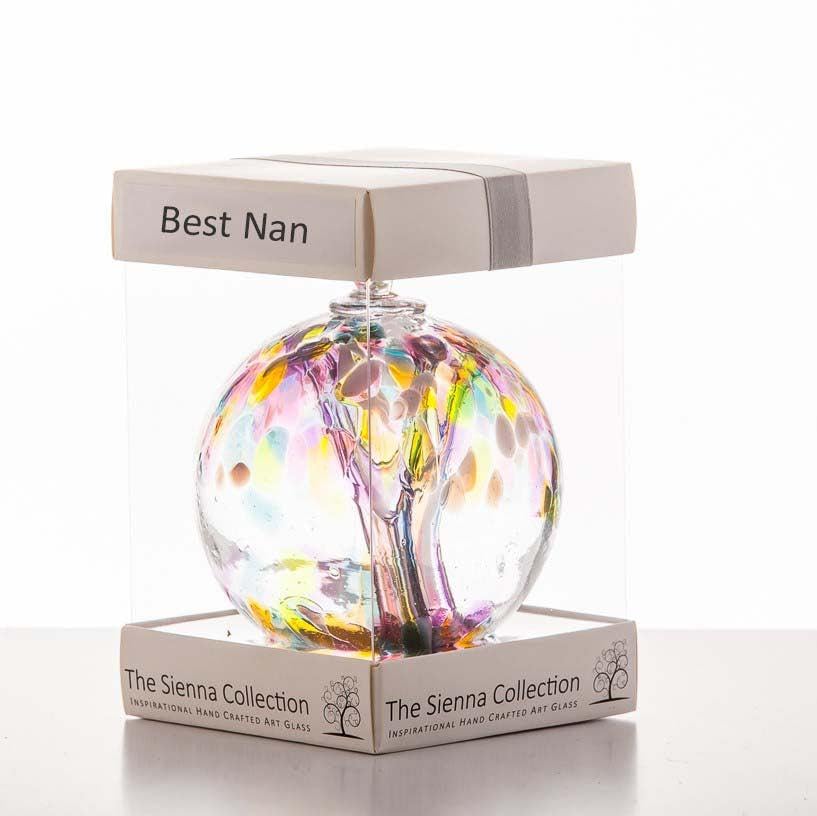 Best Nan Gift - 10cm Multicoloured Pink Glass Spirit Ball - Handcrafted Keepsake Ornament for Love & Appreciation, Unique Gift Idea