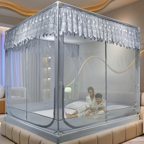 Image of Dawnwake Mosquito Net, Anti-Fall Mosquito Neting Bed for Babies /Adult /Outdoor,Portable Foldable Travel /Camping Mosquito Net Tent, Suit for King Size Bed (Blue, 200 * 180cm)