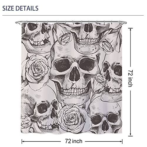Laifzere Skull Gothic Skeleton Shower Curtain Goth Black Floral Shower Curtain For Bathroom Set Flower Rose Men Halloween Fabric Waterproof Shower Curtain For Bathtub Decor Decoration 72X72 Inch #TOP2