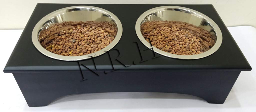 Allevato Cibo e Frutta Doppia Ciotola in Acciaio Inox Cane Gatto Elevato Mangiatoia in Bambù Piatti con Telaio in Legno