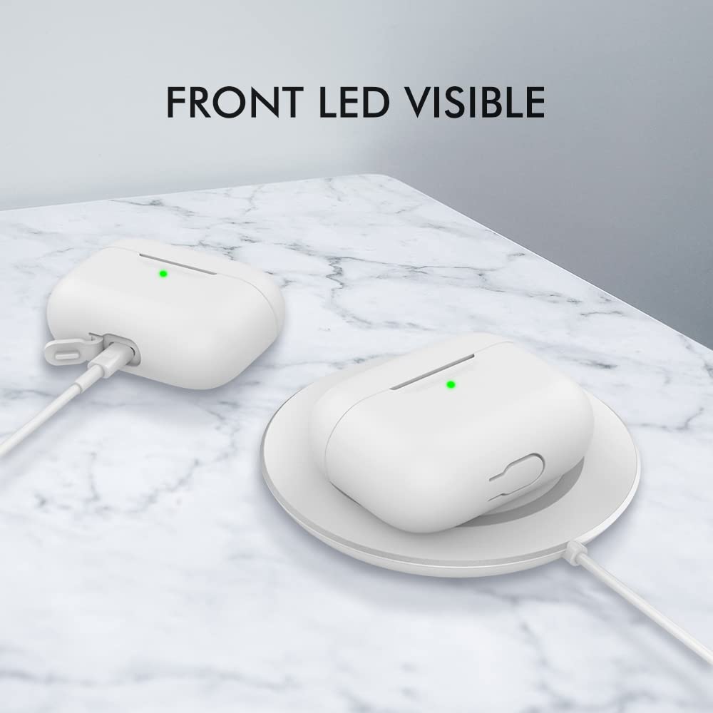AHASTYLE AirPods Pro Silicone Case Anti-Scratch Protective Case Compatible with Airpods Pro 2019 [Front LED Visible] Shockproof Cover for Apple AirPods Pro (without Carabiner, White) - 3