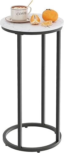 Mesa auxiliar en forma de C, mesa auxiliar redonda de madera para sofá, mesa de sofá pequeña con marco de metal para dormitorio, sala de estar,