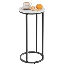C Shaped end Table,Wood Round Side Table for Couch,Small Sofa Table with Metal Frame for Bedroom,Living Room,Bedside,Black Color11.81" D x 11.81" W x 23.62" H