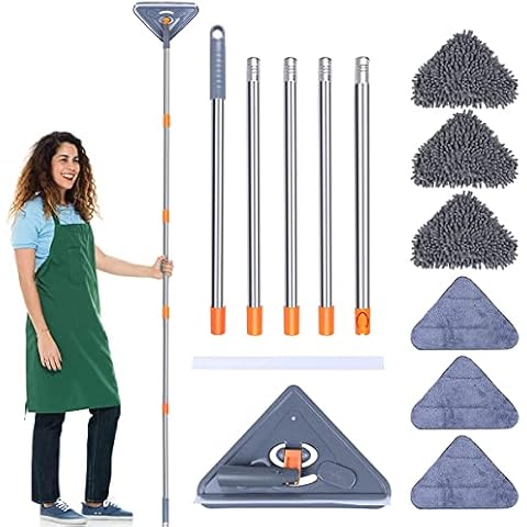 Wall Mop with Long Handle, 360 ° Rotating Triangle Microfiber Wall Cleaning Mop Adjustable Dry and Wet Dust Mop Cleaner for Floor Ceiling Window Wall Cleaning(Graphic set) Cover