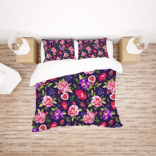 Housse de couette vintage fleur rose violet vert King Size polyester CHEHONG - 3