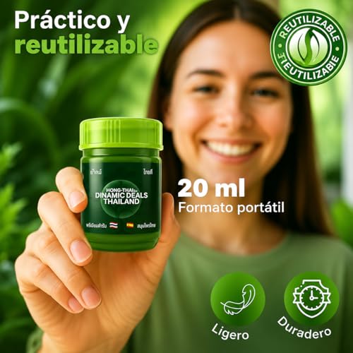 Miniatura 7 de Inhalador Nasal Aromático Tailandés Con Hierbas Naturales - Alivio De Congestión, Migrañas, Estrés Y Mejora Deportiva - Bote Recargable 20g