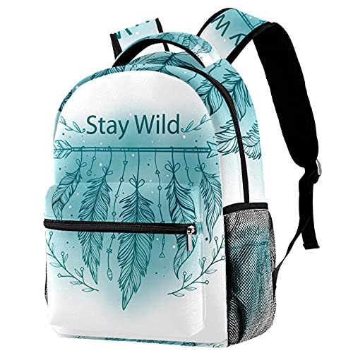 Sac à dos de voyage avec plumes bleues sac enfant mixte avec porte-bouteille