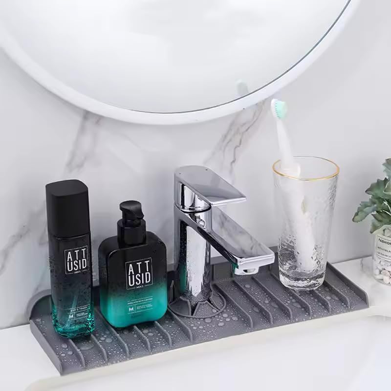 NILKANTH Silicone Kitchen Sink Splash Guard – 90° Foldable Faucet Mat, Anti-Splash Draining Pad, Quick-Dry Sink Protector for Countertop (Grey) 4
