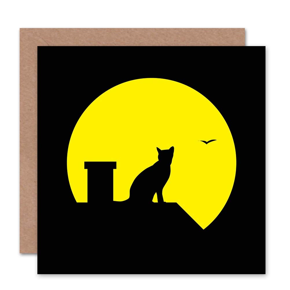 Artery8 Halloween Cat Greeting Card - Moon Roof Silhouette