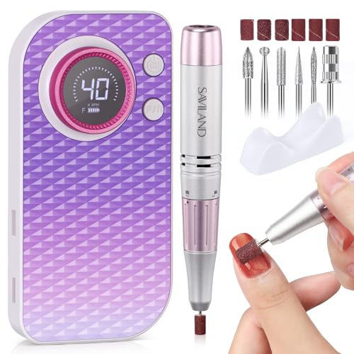 SAVILAND Electric Nail Drill: 40000RPM High-Torque Nail File Quick Removal for Acrylic Nails Easy Operation Portable Nail Drill for Beginner Home DIY Nail Art Manicure Pedicure G -Shining Pu