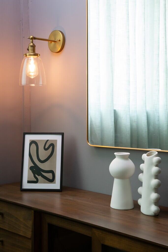 Image of PERMO Industrial Vintage Single Sconce with Oval Cone Clear Glass Shade 1-Light Wall Sconce Wall Lamp (Black)