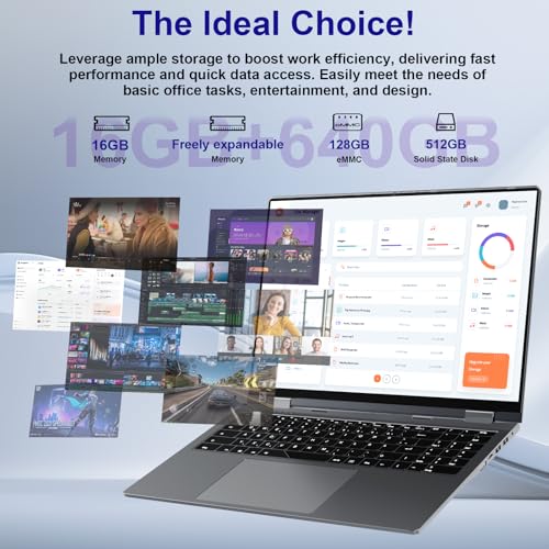 undefined jumper 2 in 1 Laptop, 16 inch Convertible Laptop Computer with IPS FHD 360 Degree Touchscreen, 640GB Storage, 16GB RAM, Fingerprint Reader, Backlit Keyboard, Celeron N5095, 53.2WH, WiFi 6 の商品画像 1