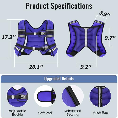 Image of Zeerun Weighted Vest, 6lb /8lb /10lb /12lb /15lb /18lb /20lb /24lb /30lb for Men Women, Reflective Stripe Adjustable Buckle, Comfortable Durable Rucking Vest for Walking Running Strength Training