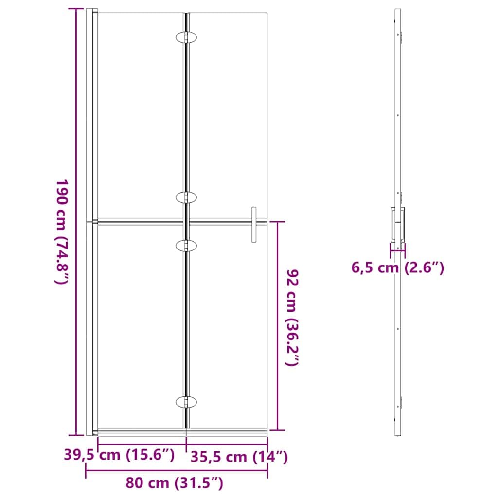Ścianka prysznicowa Walk-In czarna z aluminium i szkła hartowanego, 80 x 6,5 x 190 cm, składana, do łazienki, ochrona przed pryskaniem, bez barier, zajmuje mało miejsca, do nowoczesnej