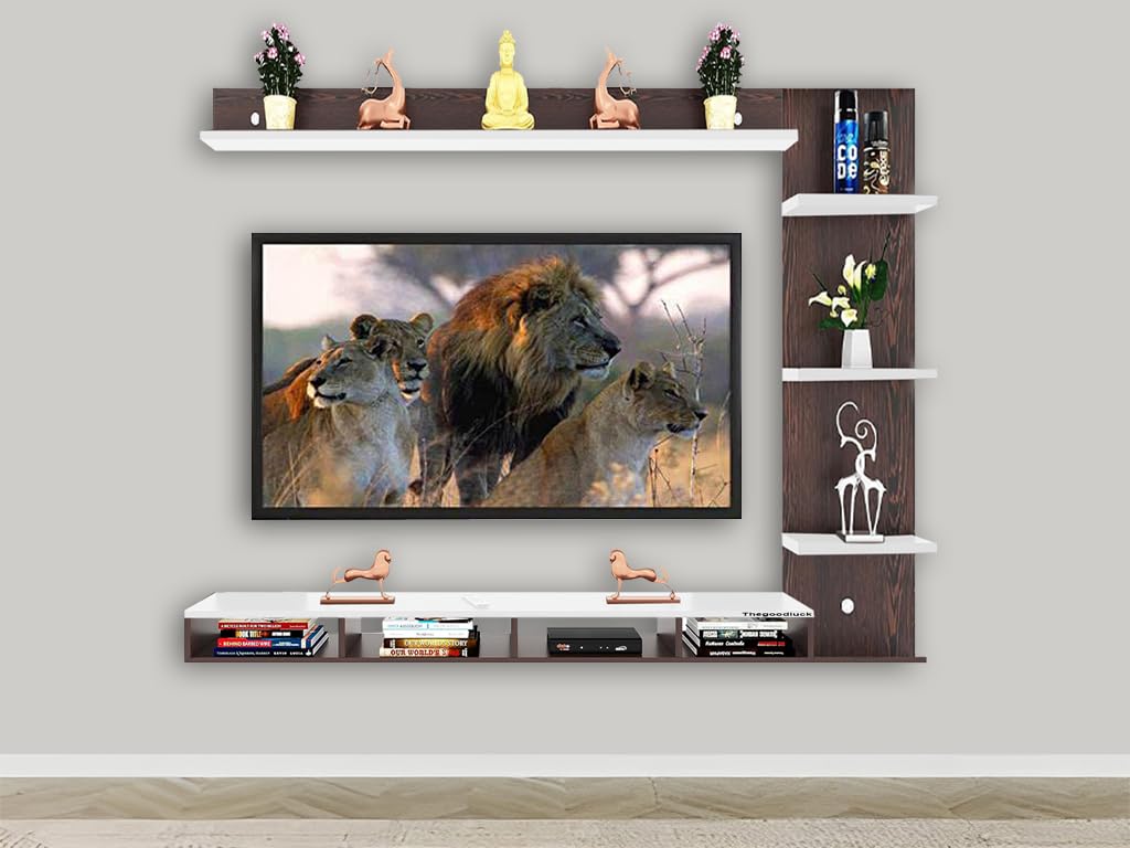 The Good Luck Engineered Wood Wall Mount Entertainment Cabinet Stand Unit Panel (Brown White, 24-32 Inch)-image-9