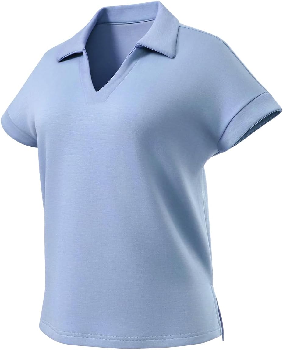 Ullnoy Women's Polo Shirt Short Sleeve Women's Golf Shirt V Neck for Casual&Travel Sun Protection Polo Shirt for Women