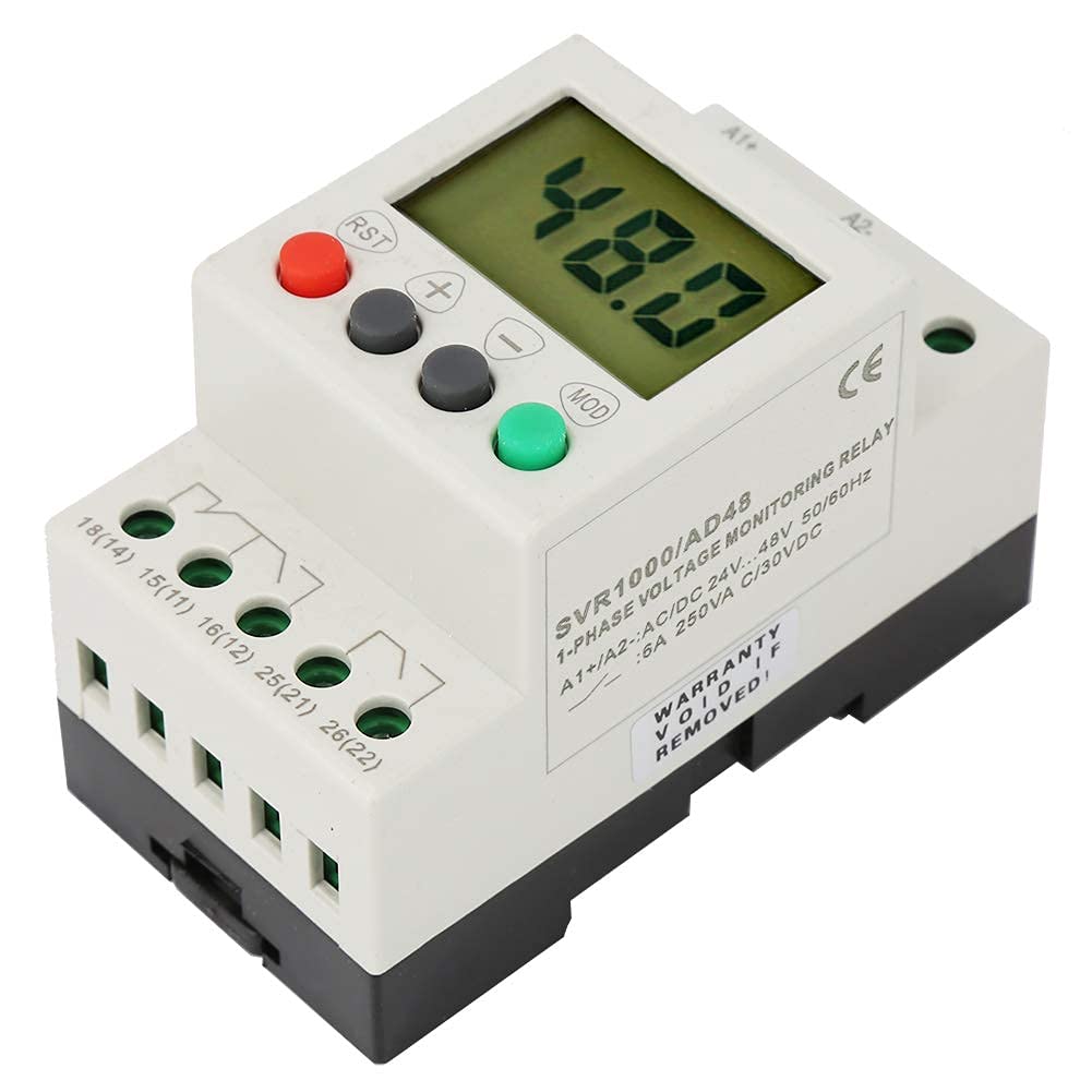 Over Voltage Relay Undervoltage Protector SVR1000 Single Phase 90V Under Voltage Relay 35mm Rail Mount for Electric Motor(AD48)