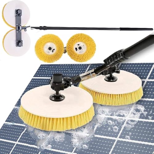 Generico Kit di Pulizia elettrica per Pannelli solari - Spazzola con Asta Estensibile alimentata ad Acqua per Pannelli solari, finestre e superfici Esterne - Strumento di Pulizia Ecologico per la Man
