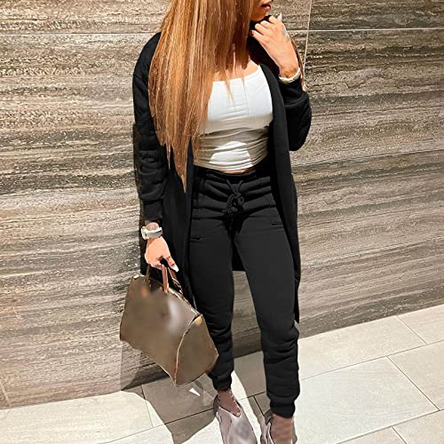 Yuhaotin Boat Neck Womens Outfit Sets Women's Solid Color Plush Cardigan Casual Coat Two Piece Set Womens Workout Leggings With Pockets 7/8 Workout Sets For Women 2 Piece Long Sleeve #TOP1
