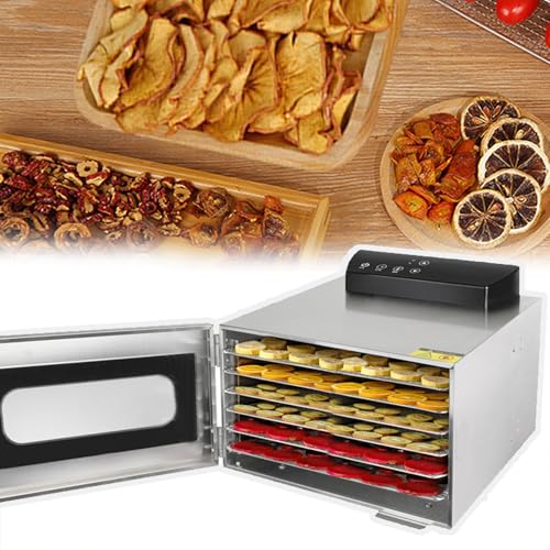 Secadora deshidratadora (400 W), liofilizador doméstico de 6 capas, temporizador: 0-24 h + secado: 30 minutos/tiempo, rango de control de temperatura: 35-90 °C + panel táctil, para frutas, hierbas,