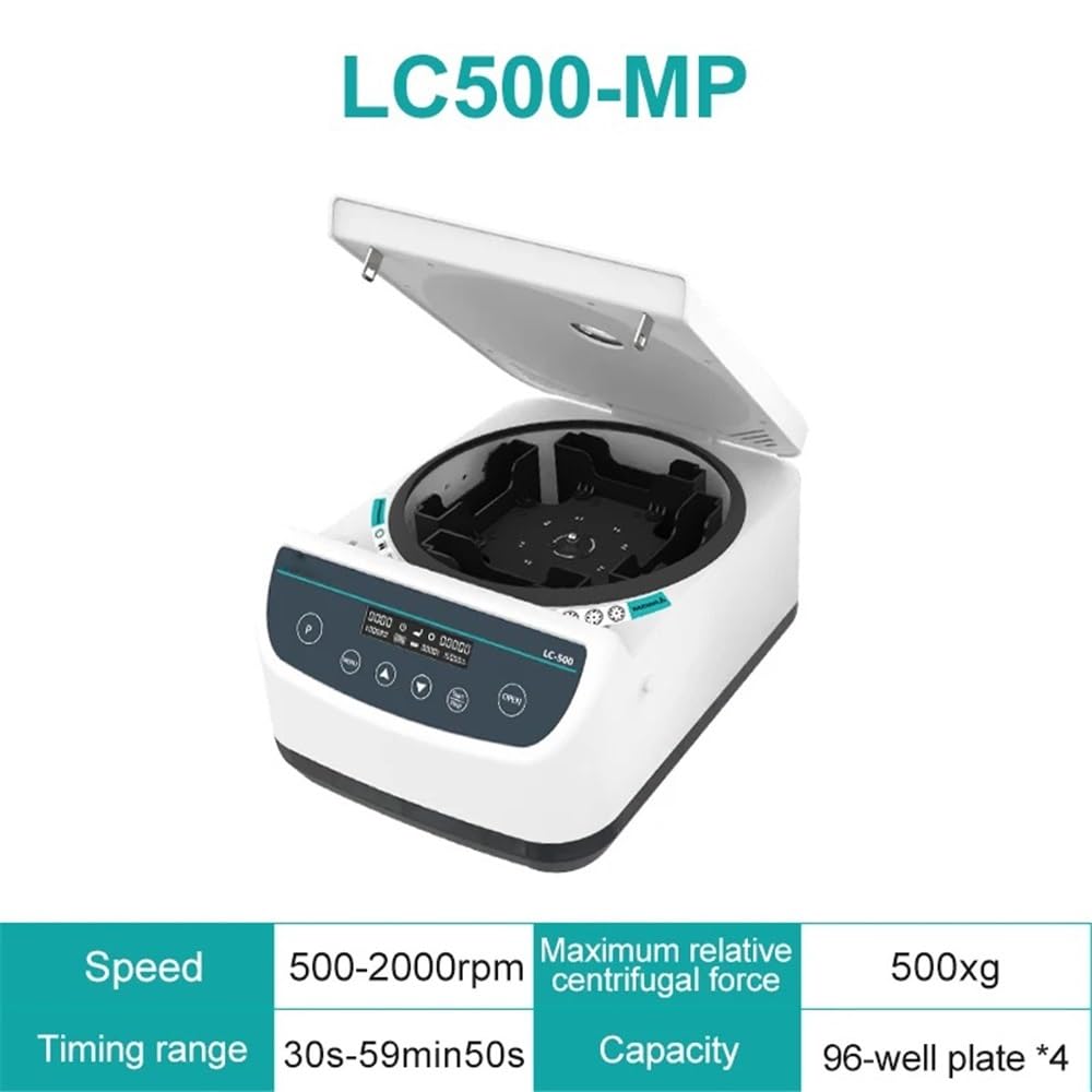 Laborglaswaren Mikroplatten-Zentrifuge, Tischzentrifuge mit niedriger Geschwindigkeit und Digitalanzeige, Labor-Zentrifuge mit 96 Vertiefungen, 500–2000 U/min