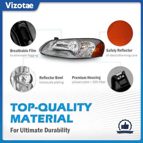 Image of Headlights for 2001-2006 Dodge Stratus 4 with High /Low Beam Bulbs | Halogen Headlights Assembly for for 2001-2003 Chrysler Sebring 4-Dr Sedan, Driver & Passenger Side
