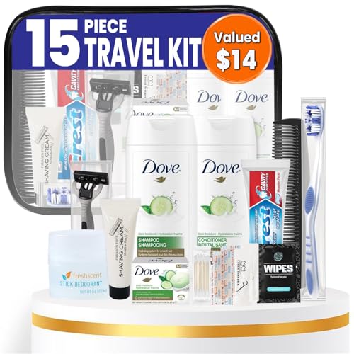 TrekTote Complete 15 Piece Unisex Travel Hygiene Kit with Toiletries