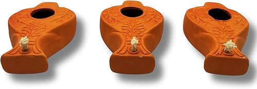 Miniatura 8 de 3 (tres) réplicas antiguas lámparas de aceite de arcilla forma de pez - lámpara de aceite herodiana - judaicacristiano, Israel.