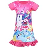 Nidoul Kid Girls Nightgown Night Dress Unicorn Rainbow Princess Pajamas Sleepwear Nightie (Rose Unicorn#3, 8-9 Years)