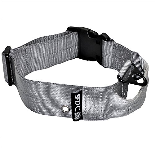 Fdc® Dog Tactical Collars With Handle Heavy Duty Training Military Army Width 1.5In Plastic Buckle Tag Hole Medium Large M, L, Xl, Xxl (Xl: Neck 16" - 20", Grey) #TOP2
