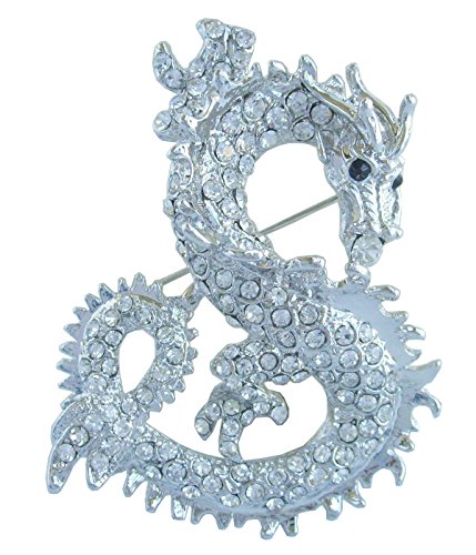 Sindary Art Style 2.36" Dragon Brooch Pin Pendant Austrian Crystal Bz2980 (Silver-Tone Clear) #TOP1